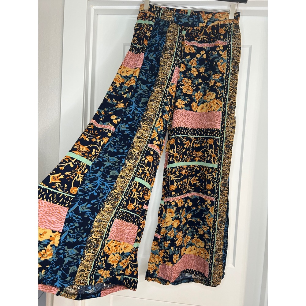 Jase Pull On Stretch Womens Floral Patchwork Wide Leg Boho Palazzo Pants Medium - Picture 2 of 8